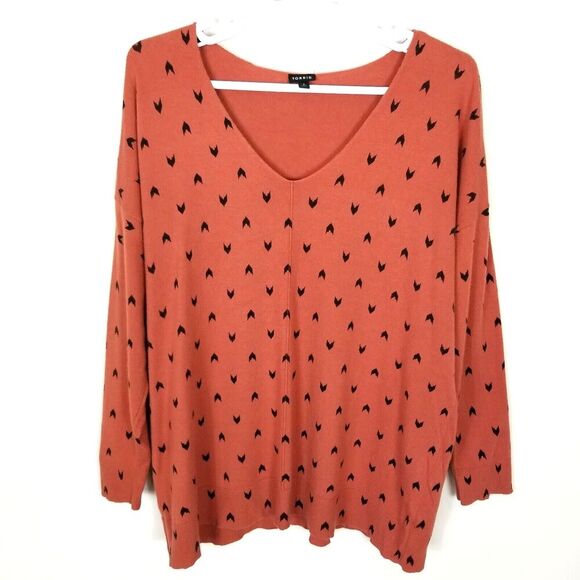 Torrid  Women Chevron Heart Print Pullover Sweater Sz 3X Orange V Neck - Picture 1 of 8